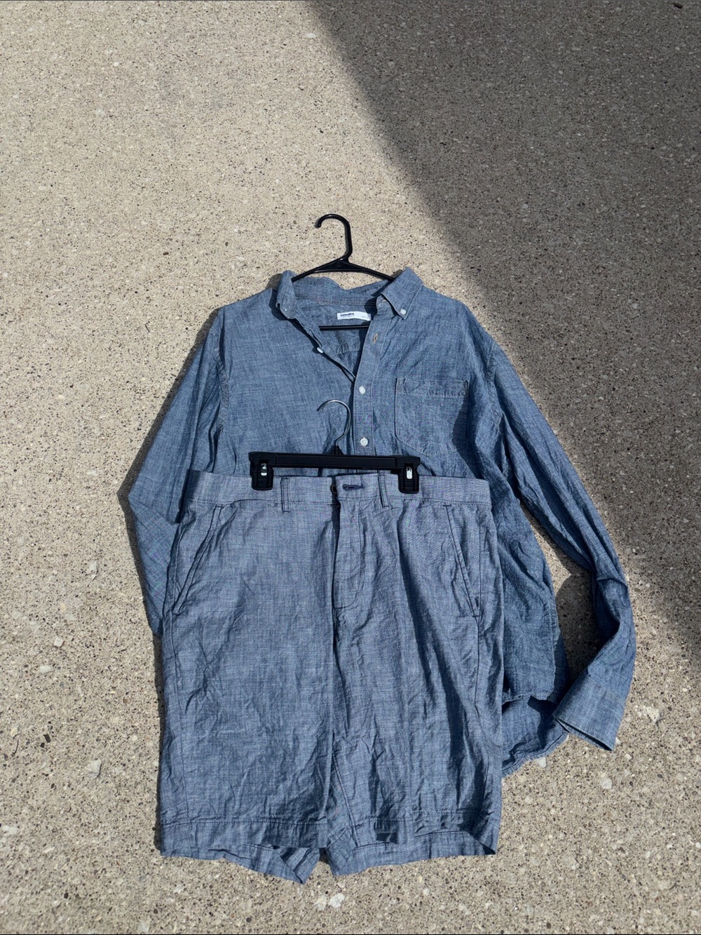 Light Blue Chambray Button-Up Shirt and Shorts Set